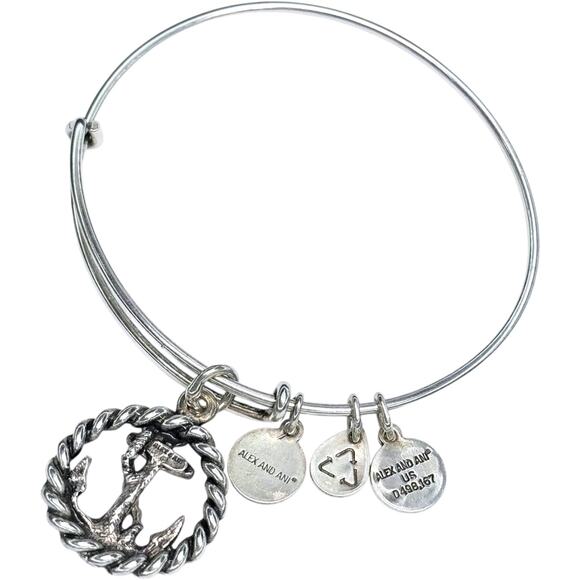 Alex and Ani Take The Wheel Anchor Starfish Nautical Silver Tone Bangle Bracelet - Picture 5 of 9